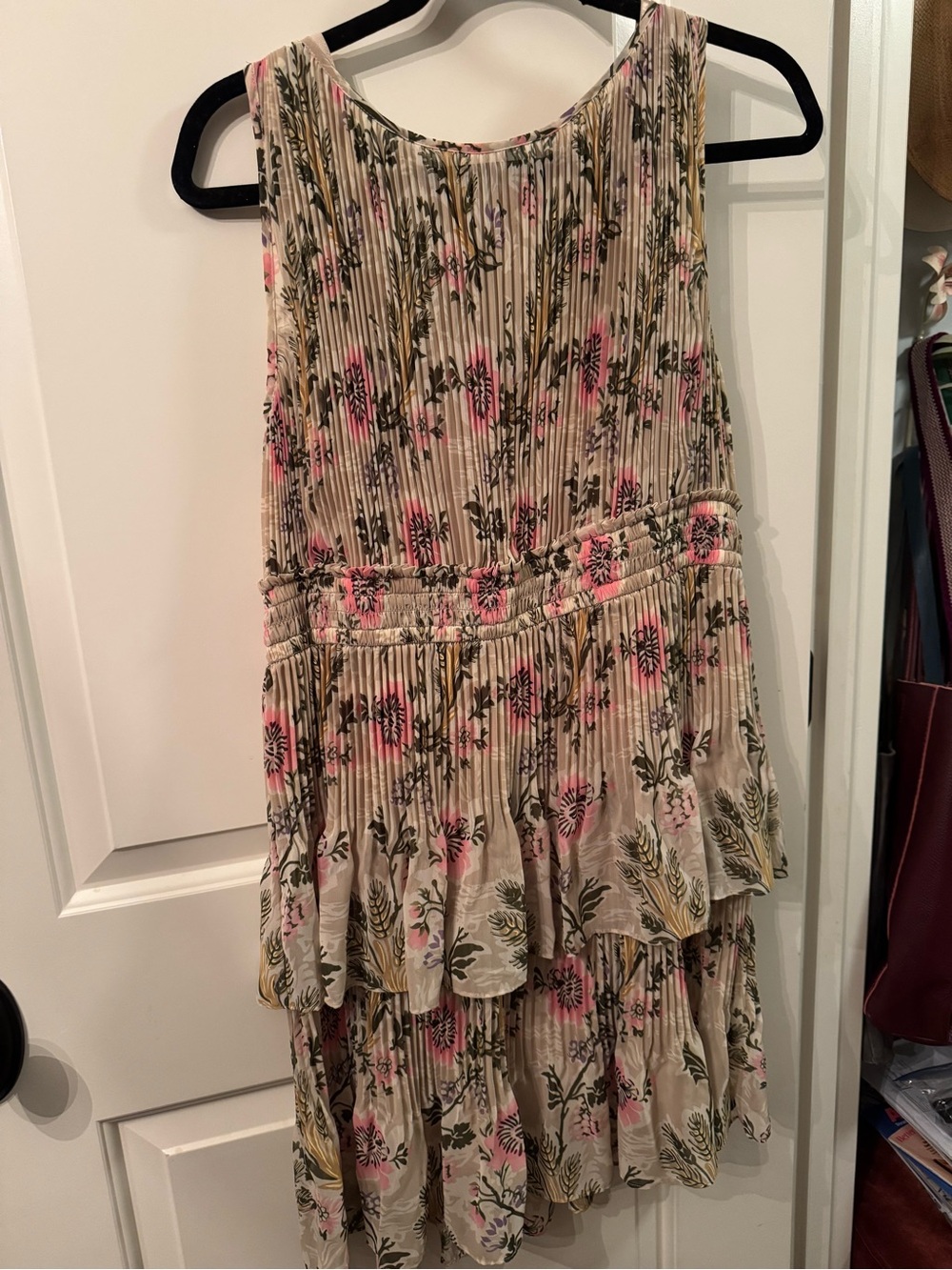 Tracy Reese Cream Floral Asymmetrical Tiered Skirt with Pink Accents